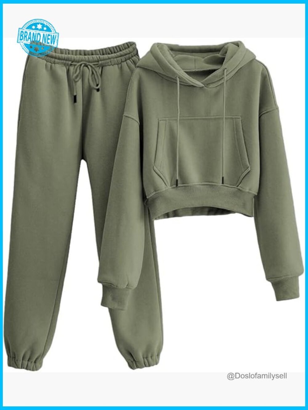 Fleece 2 Piece Sweatsuit Set Crop Hoodie Jogger Pants Tracksuit Active Lounge
